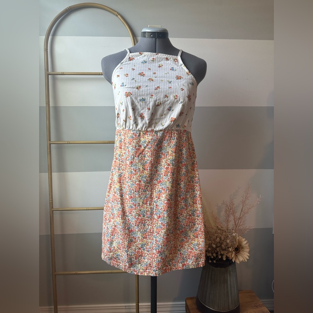 American Eagle Outfitters Orange Floral Halter Dress
